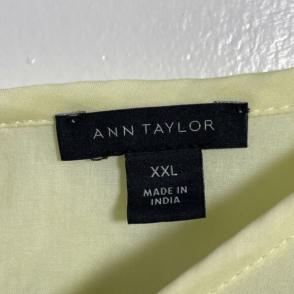 Ann Taylor Pastel Yellow Blouse Top XXL Ruffled Sleeves Crew Neck Cotton Blend - Picture 5 of 10